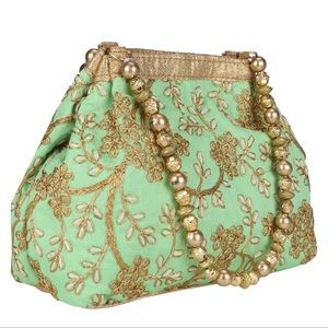 Mint green and gold ethnic potli purse